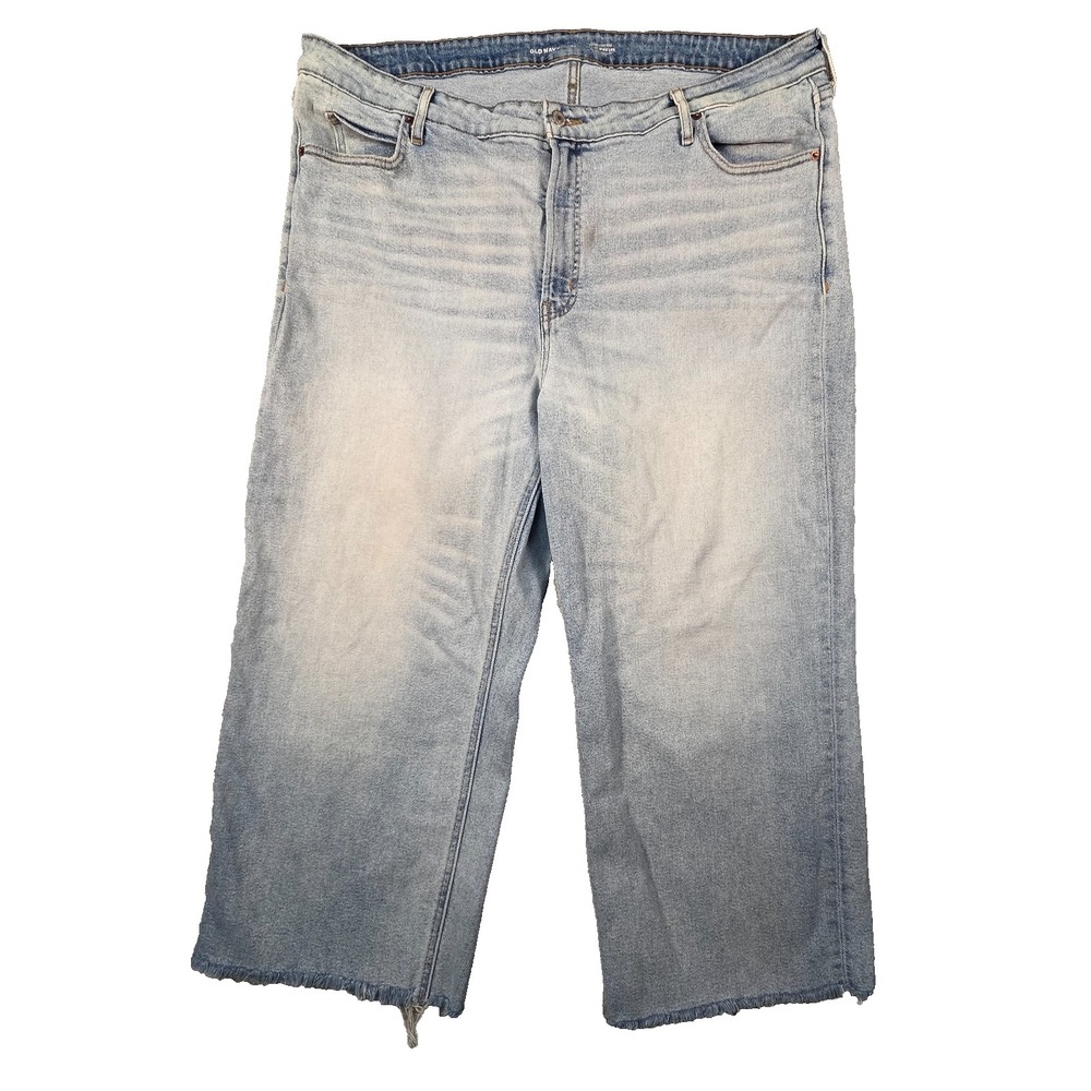 Old Navy Jeans‎ Womens 22 Light Wash Sky-Hi Wide Leg Crop Raw Hem Secret Smooth
